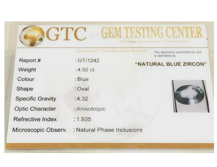 5.50 ratti (4.92 ct) Natural Blue Zircon
